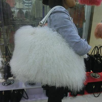 China Wholesale Anti-Shrink Fashion Women Sheep Fur Tote Bags/Handbag Genuine White Lamb Fur for sale