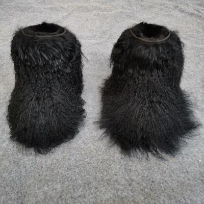 China Anti-slippery Fashion Fur Boots Mongolian Fur Boots Sheep Fur Full Covered Snow Boots For Girls Winter Warm Shoes for sale