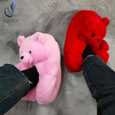 China Fashion Trend USA Women's Popular Adorable One Size Bear Furry Fur Slides Customized Colors Teddy Bear Slippers for sale