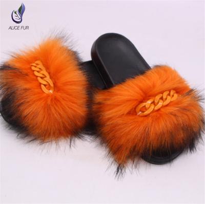 China 2021New Design Anti-slippery Indoor Home Fur Slippers Fluffy Slides Faux Fur Slippers For Women for sale