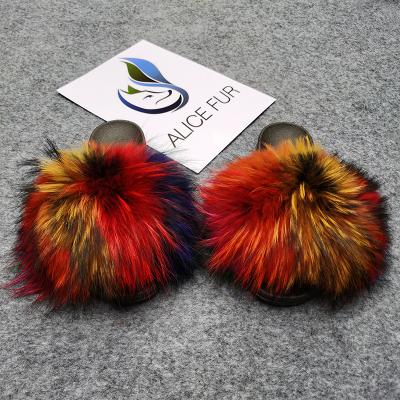 China ALICEFUR Real Raccoon Fur Slides Raccoon Fur Sandal Women Raccoon Fur Slippers Wholesale Anti-slippery for sale