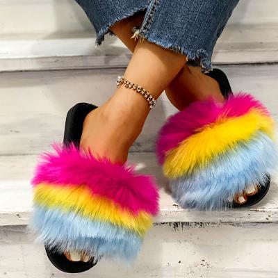 China High Quality Anti-Slippery Clean Fur Slippers Real Fur Slides Brand Raccoon Fox Fur Slippers for sale