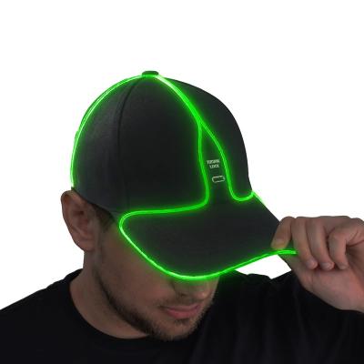 China Multifunction Free Sample OEM Custom Light Up Hat Glow in The Dark Festival Party 6 Panels LED Baseball Cap for sale