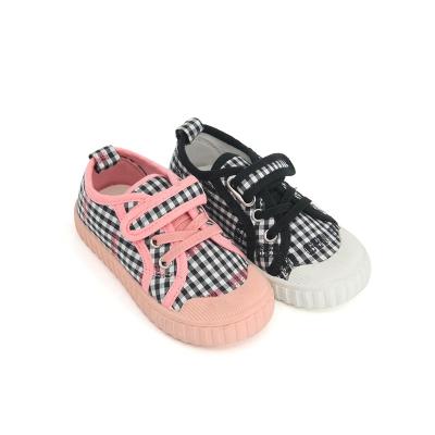 China Adjustable Strap Breathable Custom Kids Cloth Plaid Shoes Small Toddler Casual Walking Canvas Shoes Kids Shoes for sale