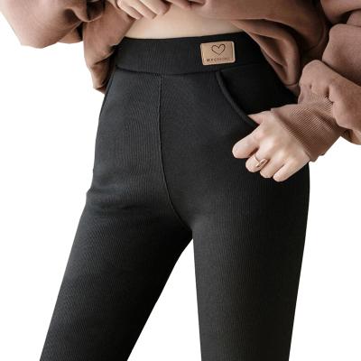 China Breathable Ready To Ship Workout Leggings Warm Winter Fleece Gaiters For Women With Pocket for sale