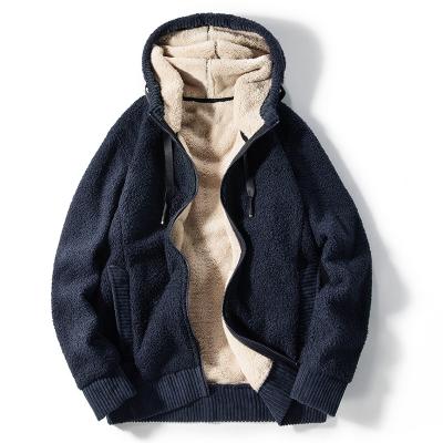 China Anti-wrinkle Winter Plain Zip Up Fleece Jacket Heavy Weight Sherpa Lined Thermal Hoodie With Drawstring for sale