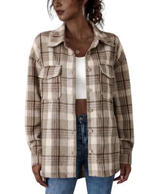 China 2021 Latest Design Anti-wrinkle Drop Color Plaid Woman Jacket Casual Women Jacket Coat Oversized Shirt Coat for sale