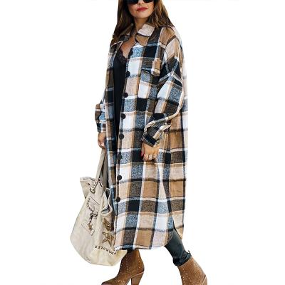 China Best Selling Women's Woolen Jackets Winter Anti-Wrinkle Shirts Casual Plaid Long Sleeve Thicken Women's Jackets and Coats for sale