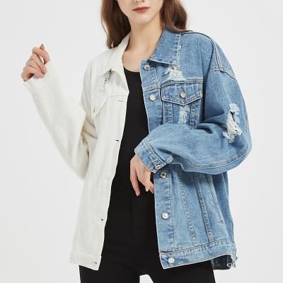 China Anti-wrinkle women's denim patchwork jacket autumn winter plus size denim jacket denim jacket custom for sale