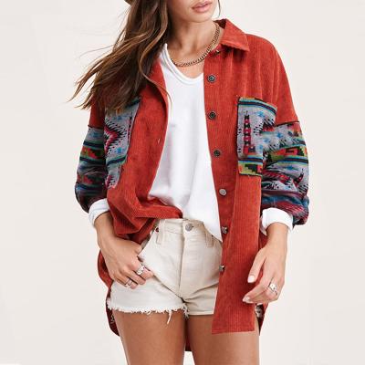 China Custom Logo Patch Oversized Woman Anti-Pilling Long Sleeve Shirt Jacket With Pockets for sale