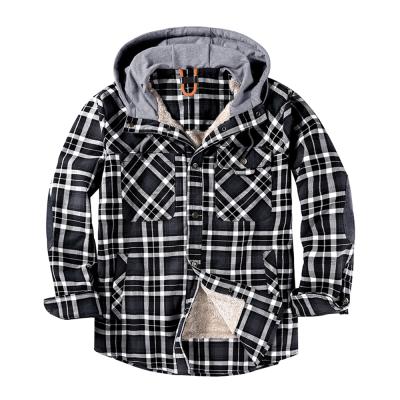 China Viable High Quality Men's Thickened Button Down Shirts Sherpa Striped Jacket Hooded Sweatshirt for sale