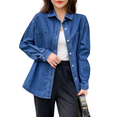 China Amazon Sale Denim Tops Hot Stylish Long Sleeve Indigo Denim Shirts Girls Blue Jeans Loose Shirt for sale