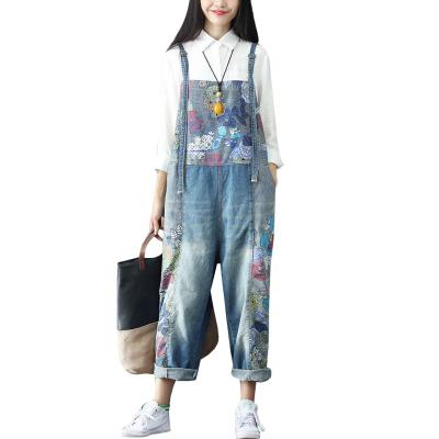 China Wholesale Women's Denim Oversized Oversized Suspenders Cotton Breathable Loose Wide Leg Denim Drop Crotch Jumpsuits Overalls for sale