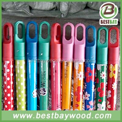 China Long Lasting Cap PVC Coated Wooden Broom Handle for sale