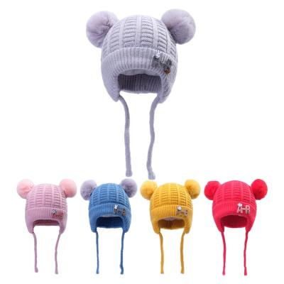 China JOINT Warm Knitted Hat Children's Woolen Fleece Baby Kids Autumn Winter Thick Ear Knitted Hat Boys Girls Letters Cute for sale