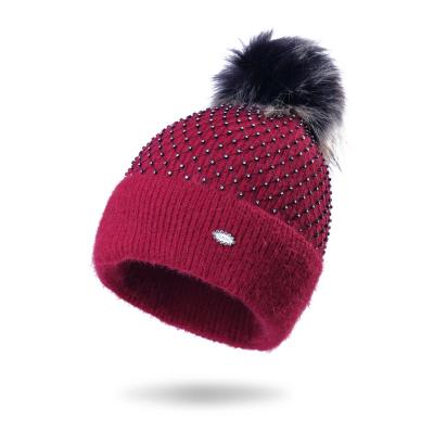 China COMMON Warm Style Gauze Material Thickened Double Fleece Winter Outdoor Hat Covers Knitted Wool Pom Pom Hat Women Windproof Thick Warm for sale