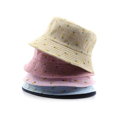 China Unisex Dobby Hot Spring Summer Fashion Accessories Pineapple Printed Link Dye Fisherman Caps Bucket Hats Custom Logo For Women 2021 for sale