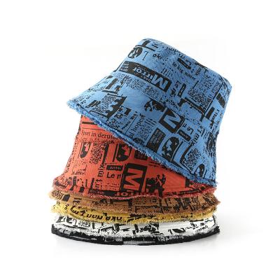 China Foldable Reversible Custom Logo Allover Printed and Embroidered Cotton Fisherman Bucket Hat With Private Label Label for sale