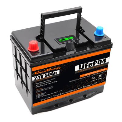 China Deep Cycle Power Cycle Lithium Ion Battery 24V Lifepo4 Battery ABS 24V 50Ah LiFePO4 Battery 25.6V 50Ah Storage for sale