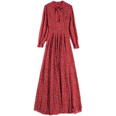 China Hot Sale Europe Winter Anti-Static Clothing Dresses High Waist Women Casual Maxi Dress Ruffles Modest Dresses Ankle-Length Dot for sale