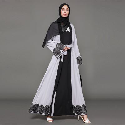 China 2022 spring casual plus size women clothing front hijabi dress abaya black lace open low waist muslim kimono Abaya S-5XL for sale