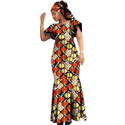 China New Hot Selling African Floral Slim Fit Print Bolmme African Print Women Dresses Elegant Africa Clothing for sale