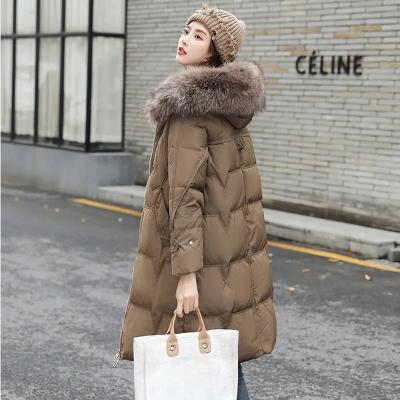 China Wholesale Anti-wrinkle Faux Fur Women's Long Hooded Collar Hooded Winter Down Jacket Casual Outerwear Coats for sale