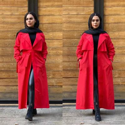 China Viable Notched Collar Pocket Side Overcoat Ladies Rolled Sleeve Belted Front Open Ditch Coat Women Jacket for sale