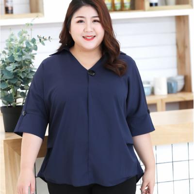 China Summer Women Chiffon Blouse Seven-sleeve Loose Thin Loose Large Size Shirt Elegant Solid Color Tops for sale