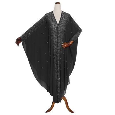 China Hot Selling Dubai Muslim Abaya Dresses Hot Sale Diamond Nail Bead African Dresses Designs Elegant Women Midi Dress L-4XL for sale