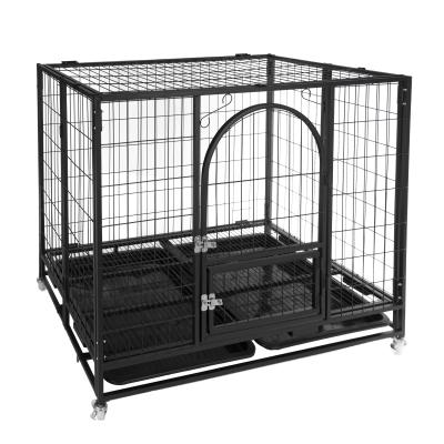 China Breathable The Fine Metal Dog Crate Folding Outdoor Heavy Duty Dog Crates Large Dog Crate With Wheels for sale