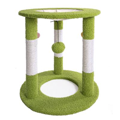 China Cat Condo Tree Tower Bed Wooden Scratching Post Fur Hemp Rope Cat Tree Scratch Post for sale