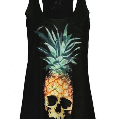 China Anti-Static Summer Hot Sales Ladies Fashion Loose Round Tank Top With Printed Skull for sale