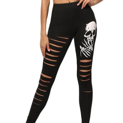 China 2021 Breathable New Women Hollow Out High Waist Crop Legging With Skull Gym Pants for sale