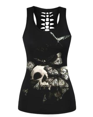 China Custom Logo Summer Fantastic Skull Girl Digital Printing Anti-Wrinkle Gothic Women's Tank Top for sale