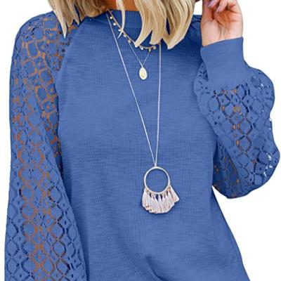 China Anti-Wrinkle Women Long Sleeve Tops Lace Up Casual Loose Blouses T-Shirts Ladies Sleeve Long Top for sale