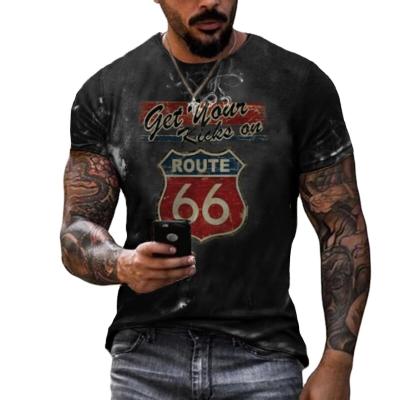 China 2021 Wholesale Anti-wrinkle Factory Vintage Style Short Sleeve Route 66 Print Plus Size Custom T-shirt for sale