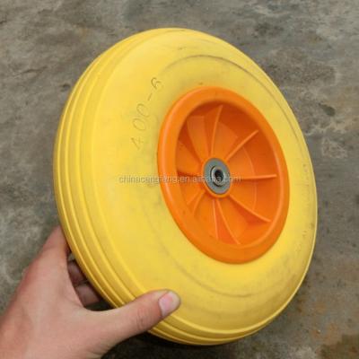 China Building Material Shops Plastic Rim Foam Wheel 4.00-6 Flat Tire 400-6 Wheelbarrow PU Flat Free Tires for sale