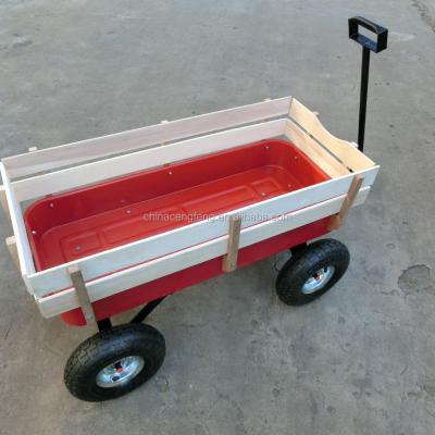 China 4 Wheels Children's Wooden Trolley Tool Easy-Transport Cart for sale