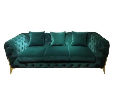 China Hot sale Modern Style Luxury Button Tufted velvet Upholstered Stainless Steel Frame Sofa for living room furniture for sale