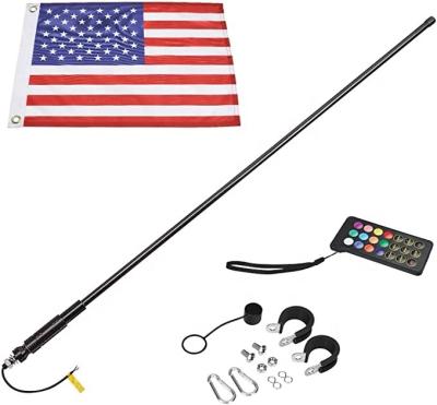 China RGB Aluminum Remote Control Dance Chasing UTV ATV Black Smoked Led Lighted Whips Antenna Flag For RZR X3 Truck Buggy Dune Boat for sale