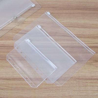 China Clear Matte Clear PVC Zipper Bag a5 a6 a7 Loose Leaf 6 Zipper Holes Disposable Pocket Card Small for 6 Ring Binders for sale