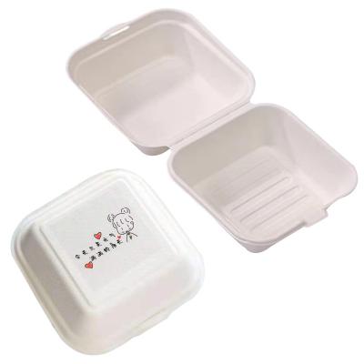 China Degradable Creative Recyclable Bento Box Sugarcane Pulp Burger Cake Hand Paint Cake Bun Fruit Box for sale