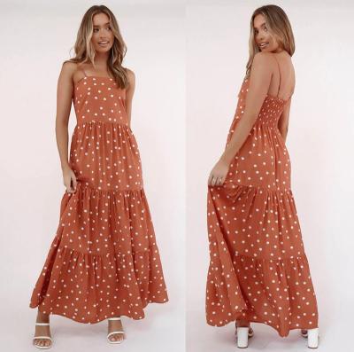 China Anti-wrinkle Summer Ladies Fashion Slip Print Polka Dot Dress Long Dress for sale