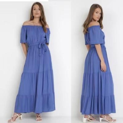 China New Fashion Summer Anti-Wrinkle Word Long Waist Short Sleeve Dress For Women for sale