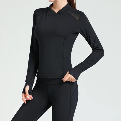 China Breathable 2022 Nylon Fabric Yoga Wear Sport Fitness Finger Sleeves Tight Long Sleeves For Women for sale