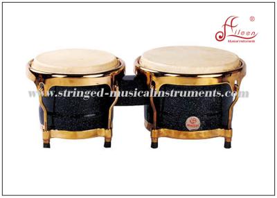 China Black Percussion Musical Instruments Wooden Bongo Drum With Gold Plated Hardware for sale