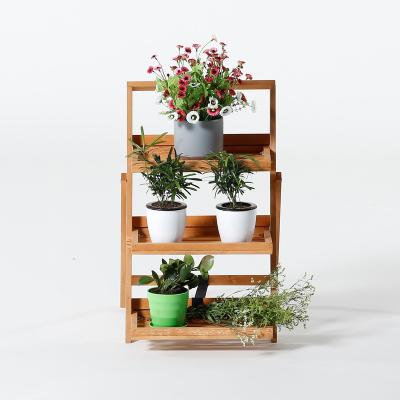 China Sustainable Multi Layer Flower Shelf Folding Landscape Wooden Shelf Antiseptic Flower Pot Flower Shelf for sale