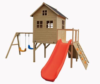 China Popular Small Wooden Park House Outdoor Kids Playground Easily Assembled Slides With Swing for sale