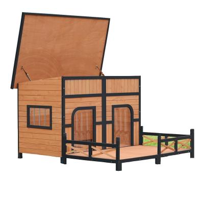 China Viable custom exteriors protect wind and rain from the weather with a double wooden balcony doghouse for sale